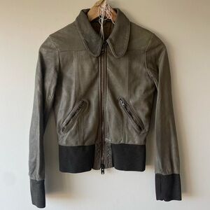 Giorgio Brato Olive Gray Leather Zip-Up Jacket
